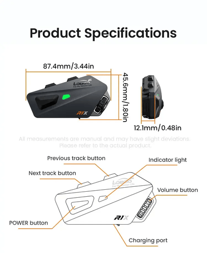 Vivavoce Casco Moto LOBOO R1X – Bluetooth 5.3 - Endurrad.com